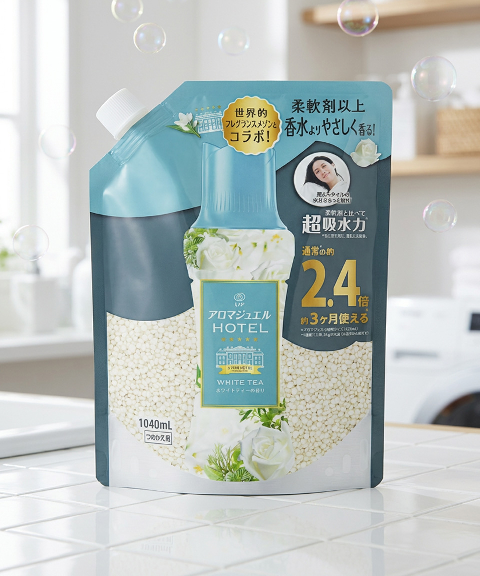 레노아 해피니스 아로마쥬얼 화이트티 비즈 일본 섬유유연제 화이트티 리필, 1040ml, 1개