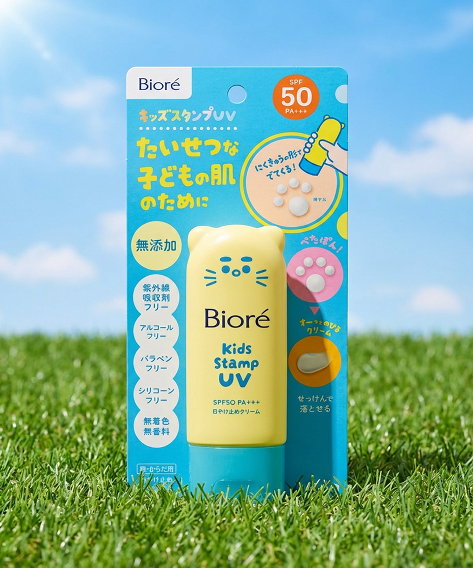 비오레 키즈 스탬프 선크림 UV 일본 고양이 발바닥 70g, 1개