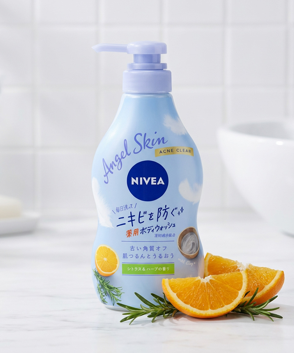 일본 니베아 엔젤스킨 바디워시 아크네 클리어 시트러스 허브 본품, 480ml, 1개
