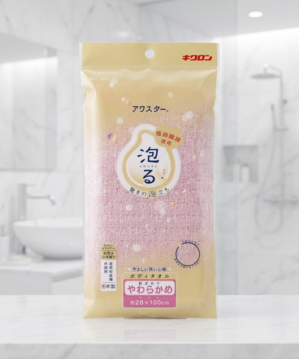 일본 키쿠론 아와스타 샤워타올 소프트 핑크
