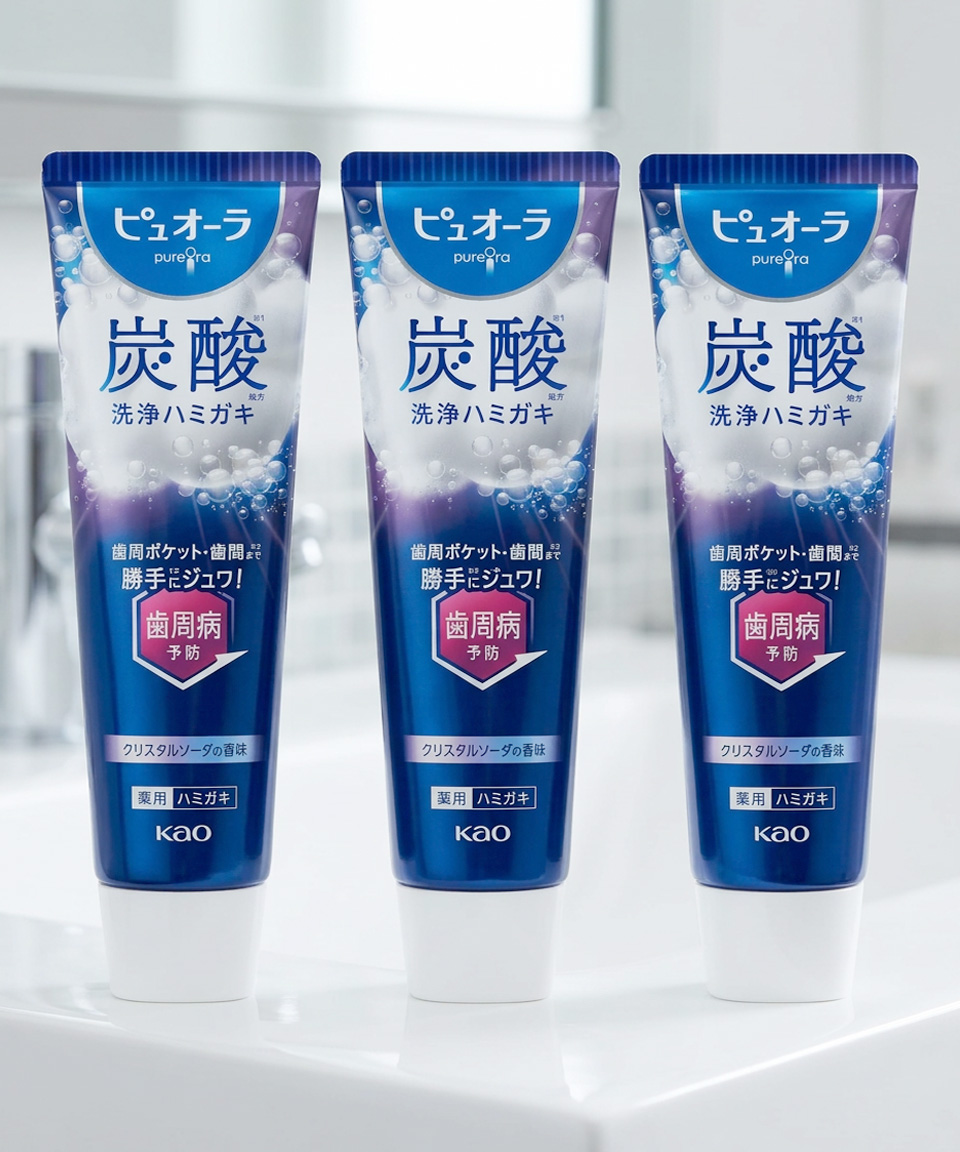 카오 퓨오라 탄산 치약 일본 95g, 3개