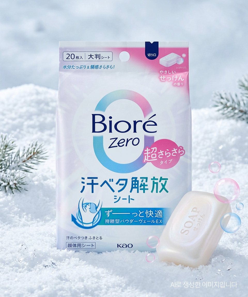 비오레 제로 사라사라 파우더 시트 일본 땀시트 비누향 20매입, 153ml, 1개