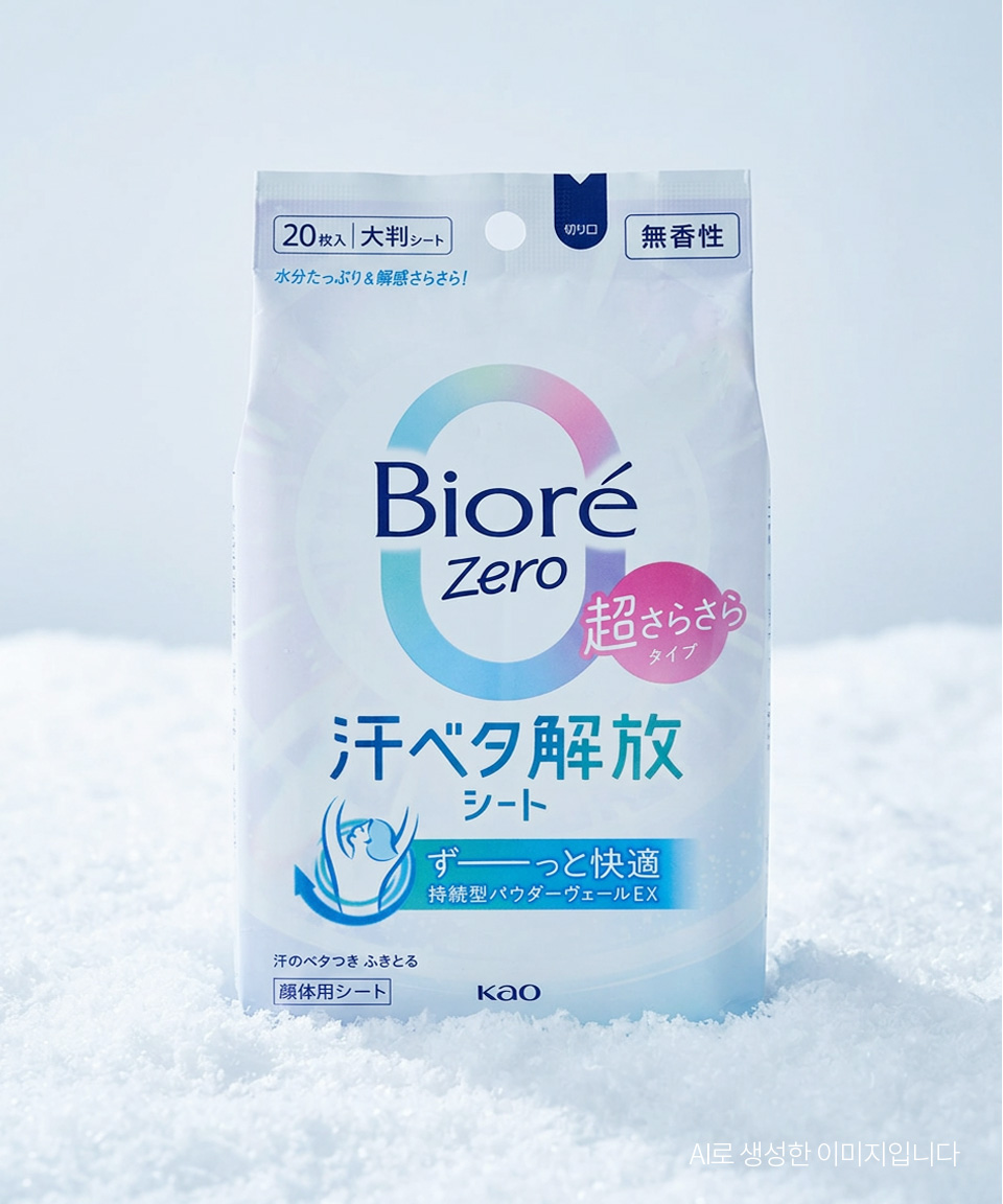 비오레 제로 사라사라 파우더 시트 일본 땀시트 무향 20매입, 153ml, 1개